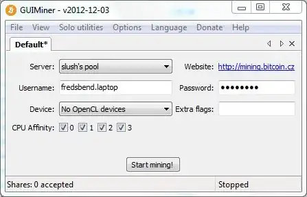 Slush Default credentials on GUIminer