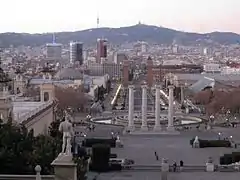 The four columns today as seen from the National Palace of Montjuic.