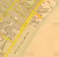 1932 Singapore survey map showing the location of Marlborough Cinema along Beach Road, highlighted in orange.