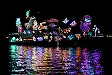 Decorated boat participating in the 2016 Newport Beach Christmas Boat Parade.