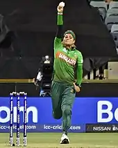 Alam bowling for Bangladesh during the 2020 ICC Women's T20 World Cup