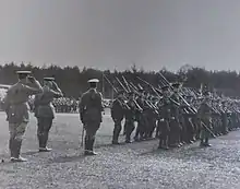 38th Battalion, CEF parade on a field in Bermuda, 1915