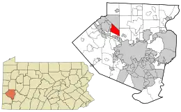 Location in Allegheny County and the state of Pennsylvania