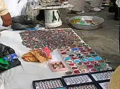 Akik stones and rings in many colours, sold at the summit of Mount Arafat in Mecca.