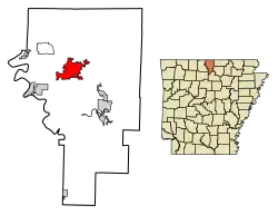 Location of Mountain Home in Baxter County, Arkansas.