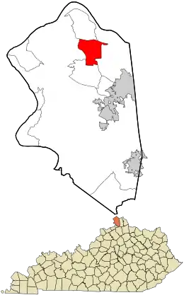 Location within Boone County and the state of Kentucky