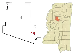 Location of Vaiden, Mississippi