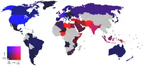 Map shows colored matrix of republication (blue) &amp; violence (red)