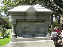Very large, imposing grave stone, perhaps 15 feet (4.6 m) high, with simply Calhoun's birth and death dates engraved.