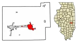 Location of Charleston in Coles County, Illinois.