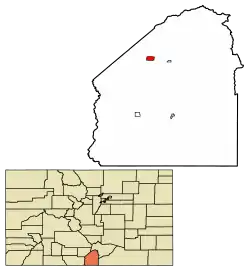 Location of the Town of Blanca in Costilla County, Colorado.
