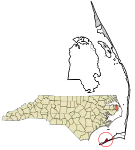 Location in Dare County and the state of North Carolina