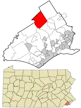 Location in Delaware County and the state of Pennsylvania