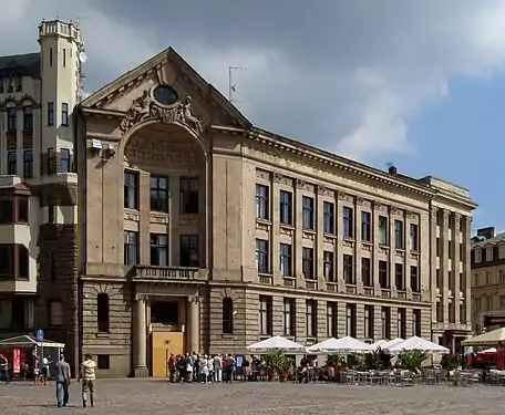 Neo-Classical Art Nouveau: Many buildings built for banks in Riga had Neo-Classical forms, such as this one, built in 1913 to designs by Paul Mandelstamm.