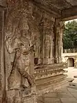 Dwarapalaka (door keeper) and a profile of the mantapa at Vaidyeshvara temple