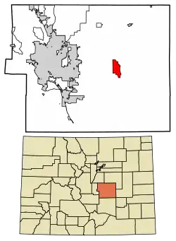 Location of the Ellicott CDP in El Paso County, Colorado.