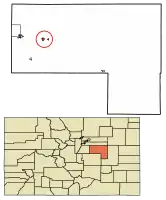 Location of Kiowa in Elbert County, Colorado.