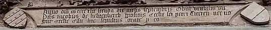 Epitaph for the Provost and Canon Jacob van Lichtenberg (1384–-1449), illegitimate father of Suster Bertken, in the Utrecht Domkerk, 2023. Click to enlarge.