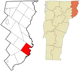 Location in Essex County and the state of Vermont.