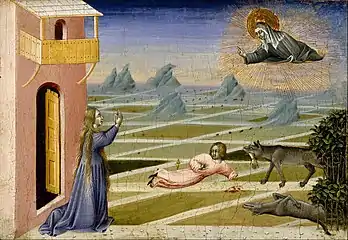 Saint Clare Rescuing a Child Mauled by a Wolf (ca. 1455–60) Tempera & gold on panel (28.1 x 20.6&nbsp;cm) Museum of Fine Arts, Houston