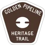 Tourist drive route marker for the Golden Pipeline Heritage Trail