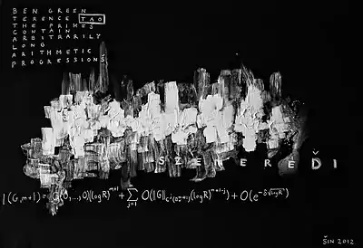 Green-Tao Theorem with Endre Szemeredi by Oliver Sin 110X160cm, acrylics and oil pastels on canvas, 2012