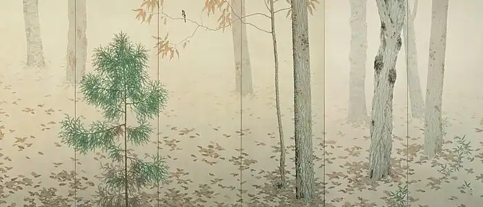 Right panel of the Fallen Leaves (落葉), 1909. Important Cultural Property.