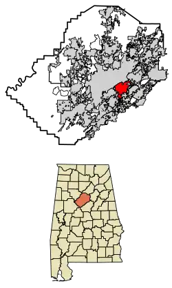 Location of Mountain Brook in Jefferson County, Alabama.