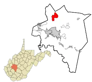 Location in Kanawha County and state of West Virginia.