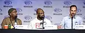 Keith Knight, Marshall Todd and Anthony King speaking at the 2022 WonderCon, for "Woke", at the Anaheim Convention Center in Anaheim, California.