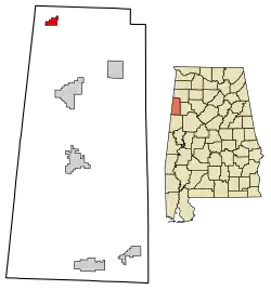 Location of Detroit in Lamar County, Alabama.