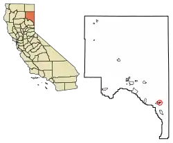 Location of Herlong in Lassen County, California.