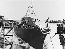 A ship going sideways into the water