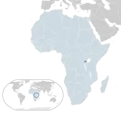 Location of Rwanda (dark blue)in Africa (light blue)