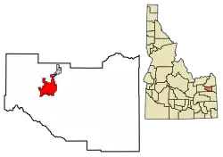 Location of Rexburg in Madison County, Idaho.