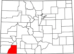 Map of Colorado highlighting La Plata County