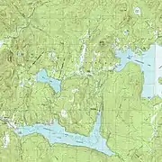 Topographical map of Lake Francis (bottom center), with Back Lake to its north, and First Connecticut Lake to the northeast