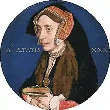 Margaret Roper; c. 1535–36, Bodycolour on vellum mounted on card, 4.5&nbsp;cm diameter (1.8&nbsp;in), Metropolitan Museum of Art, New York