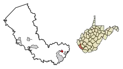 Location of Gilbert in Mingo County, West Virginia.