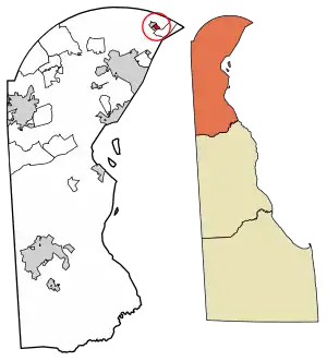 Location of Ardentown in New Castle County, Delaware.