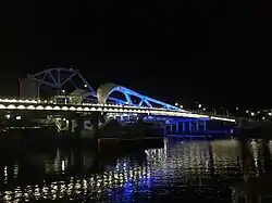 New Johnson Street Bridge at night after opening to traffic for the first time, 2018 March 31.