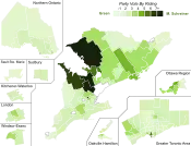 Support for Green Party candidates by riding