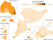 Support for New Democratic Party candidates by riding