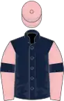 Dark blue, pink sleeves, dark blue armlets, pink cap