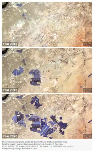 Timeline of the Bhadla Solar Park (India) development, the World's largest photovoltaic power plants cluster in 2020