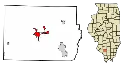 Location of Pinckneyville in Perry County, Illinois.