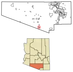 Location of San Miguel in Pima County, Arizona.