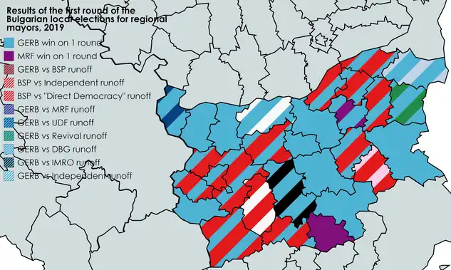A map graphically depicting the results of the First round of the election.