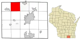Location in Rock County and the state of Wisconsin.