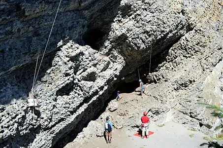 Rock climbing on the Cairn Formation at Grassi Lakes.